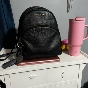 Michael Kors Black Leather Backpack with Gold Accents
